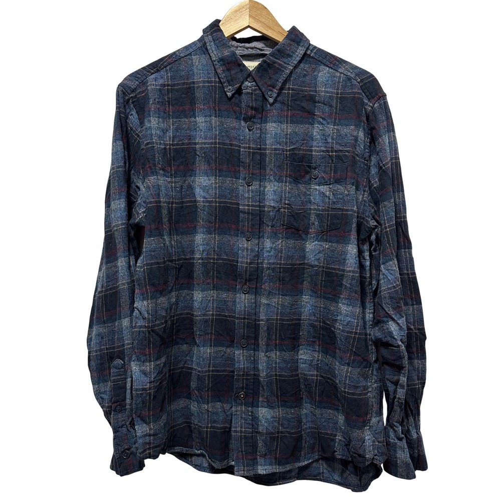 Weatherproof Vintage Plaid Flannel Shirt Mens Large Blue Red Long Sleeve Cotton